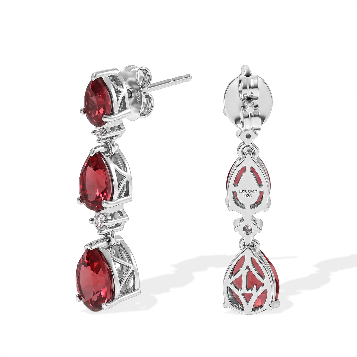 Luxuriant - Lab Created Padparadscha Sapphire &amp; White Zircon Dangling Earring with Push Post in Platinum Overlay Sterling Silver  6.78 Ct. 8754913 3