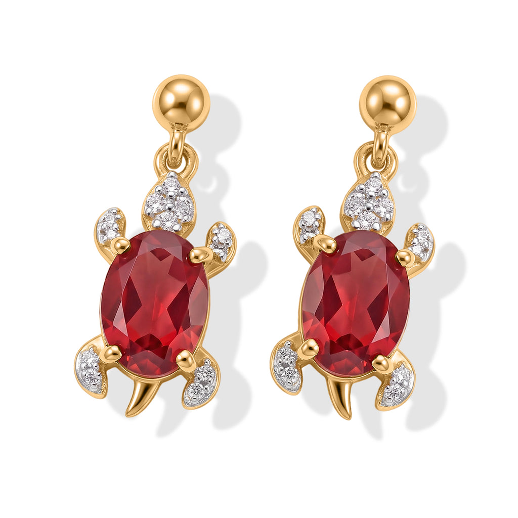 Luxuriant - Lab Created Padparadscha Sapphire & White Zircon Dangling Earring with Push Post in Yellow Gold Plated Sterling Silver 2.47 Ct._8754947
