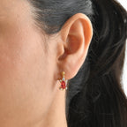 Luxuriant - Lab Created Padparadscha Sapphire & White Zircon Dangling Earring with Push Post in Yellow Gold Plated Sterling Silver 2.47 Ct._8754947_1