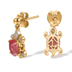 Luxuriant - Lab Created Padparadscha Sapphire & White Zircon Dangling Earring with Push Post in Yellow Gold Plated Sterling Silver 2.47 Ct._8754947_2