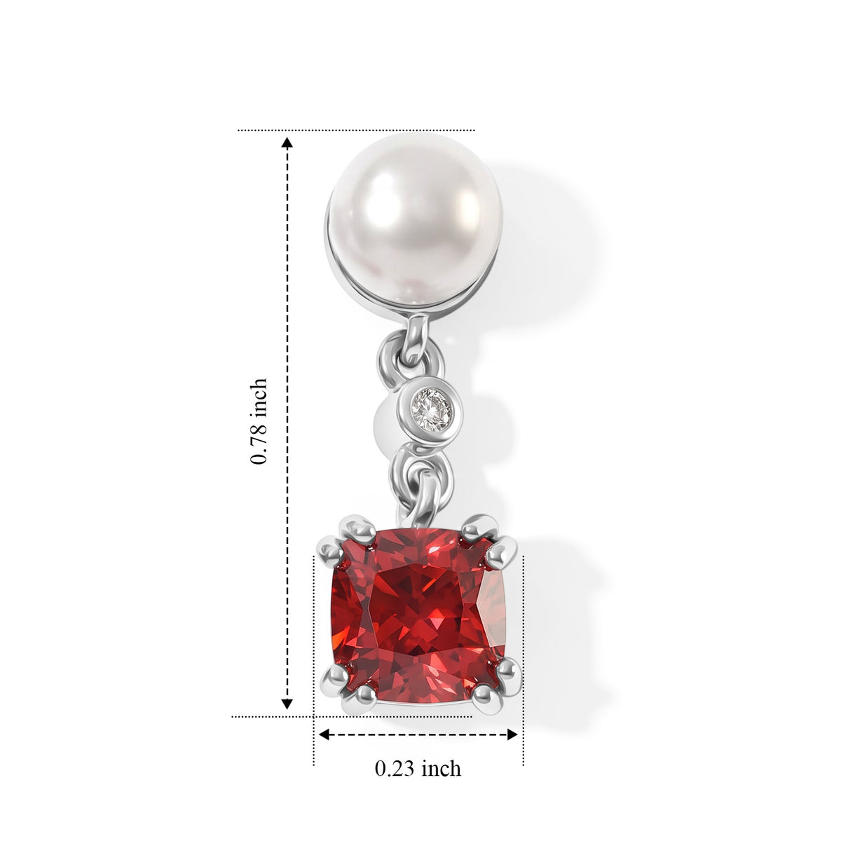 Luxuriant - Lab Created Padparadscha Sapphire, Fresh Water Pearl &amp; White Zircon Dangling Earring with Push Post in Platinum Overlay Sterling Silver 5.10 Ct. 8755022 4