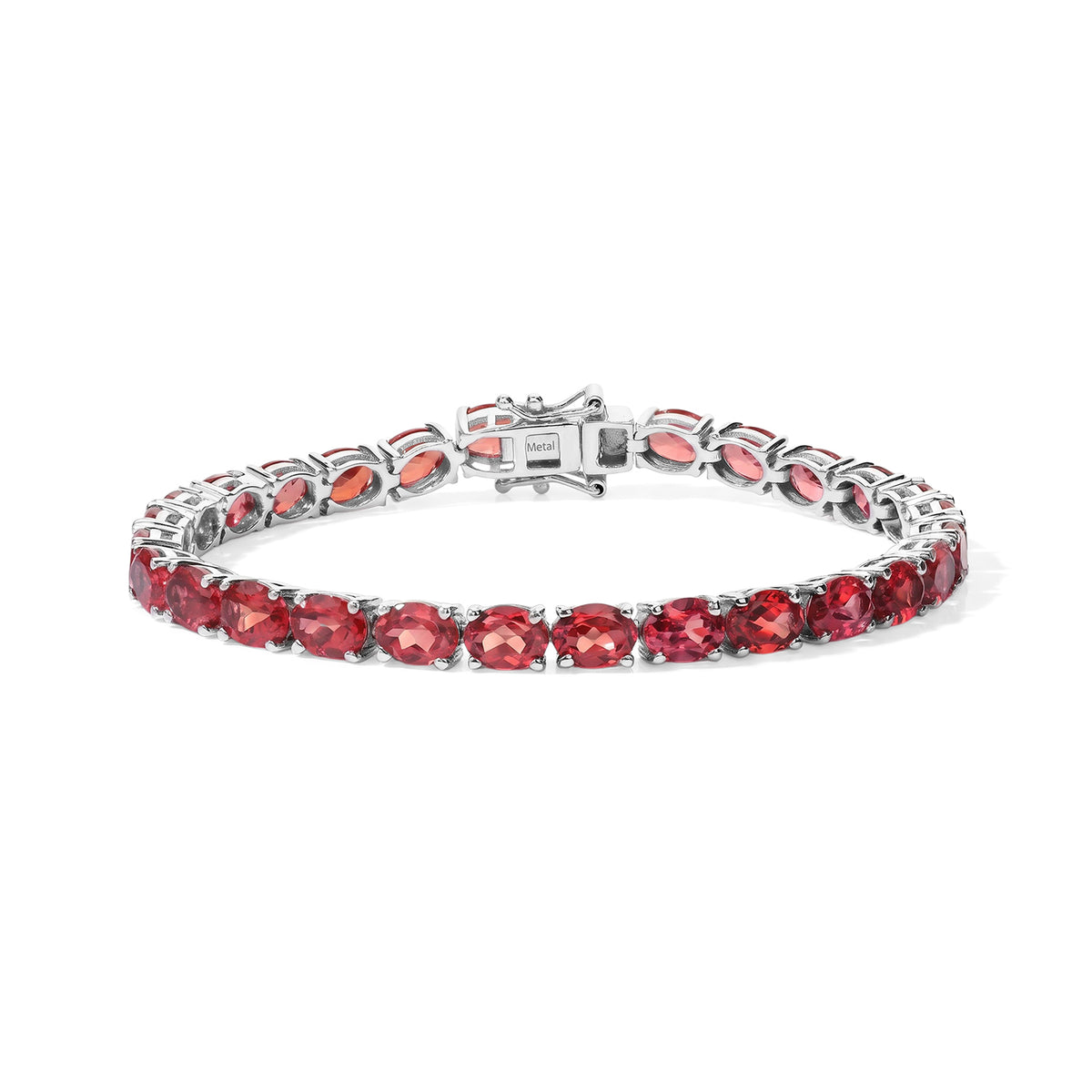 Luxuriant - Lab Created Padparadscha Sapphire Bracelet (Size - 8) with GB Lock Box in Rhodium Overlay Sterling Silver 29.34 Ct, Silver Wt. 12.55 Gms 8755052 0