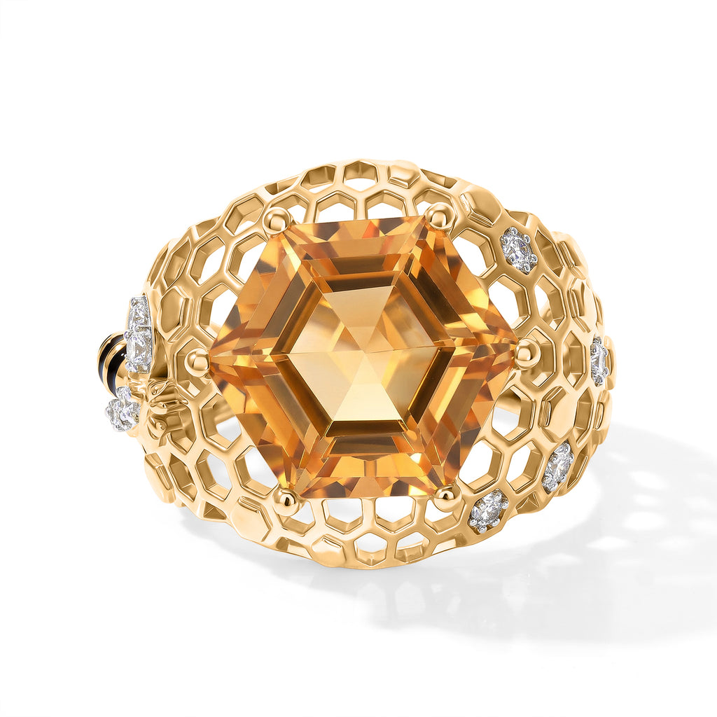 GP Citrine, White Zircon, Kanchanaburi Blue Sapphire Fancy Ring in 18K YG VermeilSterling Silver  6.775  Ct._8755175