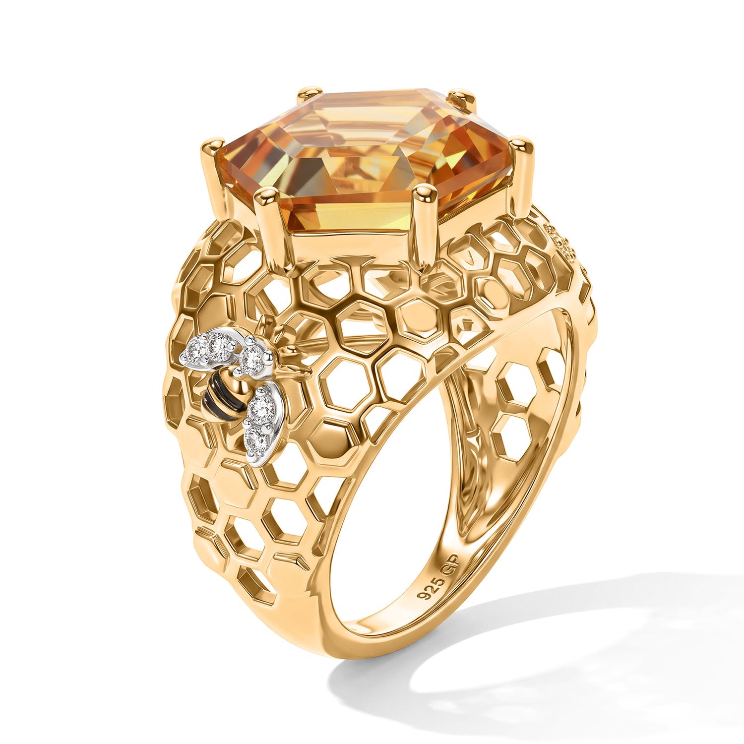 GP Citrine, White Zircon, Kanchanaburi Blue Sapphire Fancy Ring in 18K YG VermeilSterling Silver  6.775  Ct. 8755175 3
