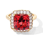 Luxuriant Lab Created Padparadscha Sapphire, White Zircon Halo Ring in 18K YG VermeilSterling Silver  7.060  Ct._8755850