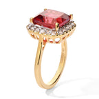 Luxuriant Lab Created Padparadscha Sapphire, White Zircon Halo Ring in 18K YG VermeilSterling Silver  7.060  Ct._8755850_3