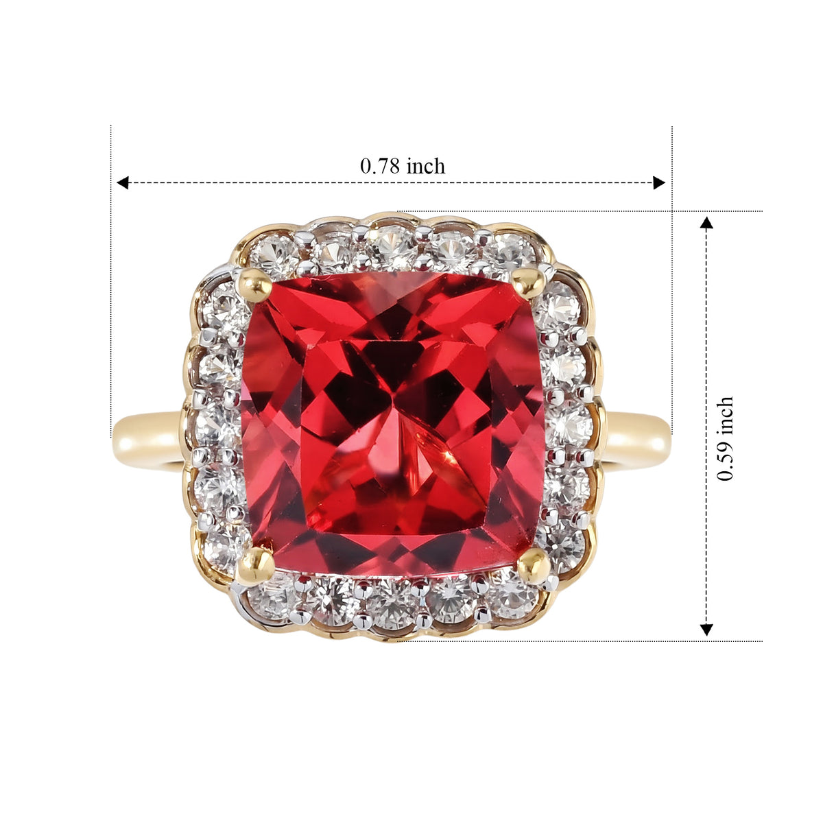 Luxuriant Lab Created Padparadscha Sapphire, White Zircon Halo Ring in 18K YG VermeilSterling Silver  7.060  Ct. 8755850 4