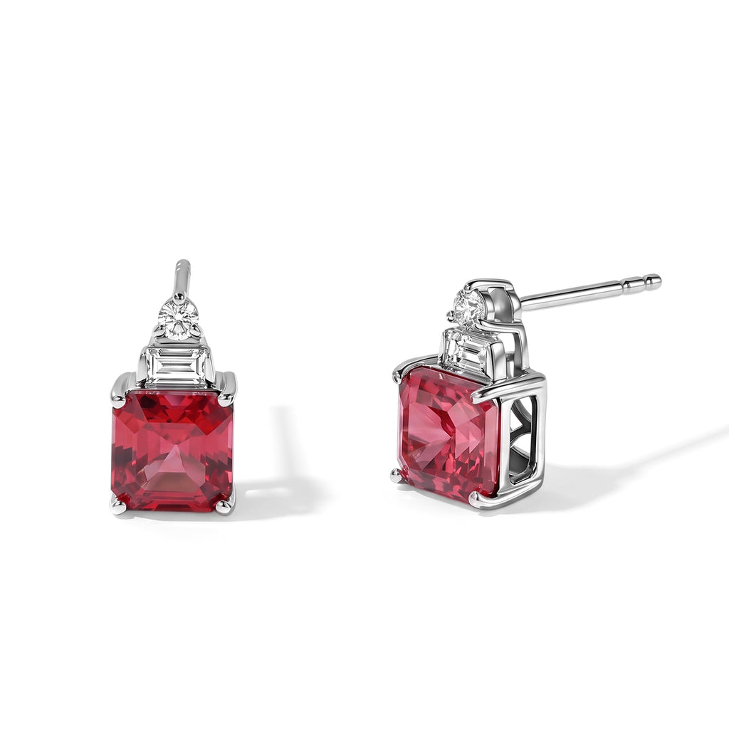 Luxuriant - Lab Created Padparadscha Sapphire & White Zircon Earring with Push Post in Platinum Overlay Sterling Silver 3.40 Ct._8755901