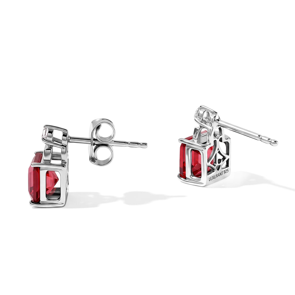 Luxuriant - Lab Created Padparadscha Sapphire & White Zircon Earring with Push Post in Platinum Overlay Sterling Silver 3.40 Ct._8755901_3