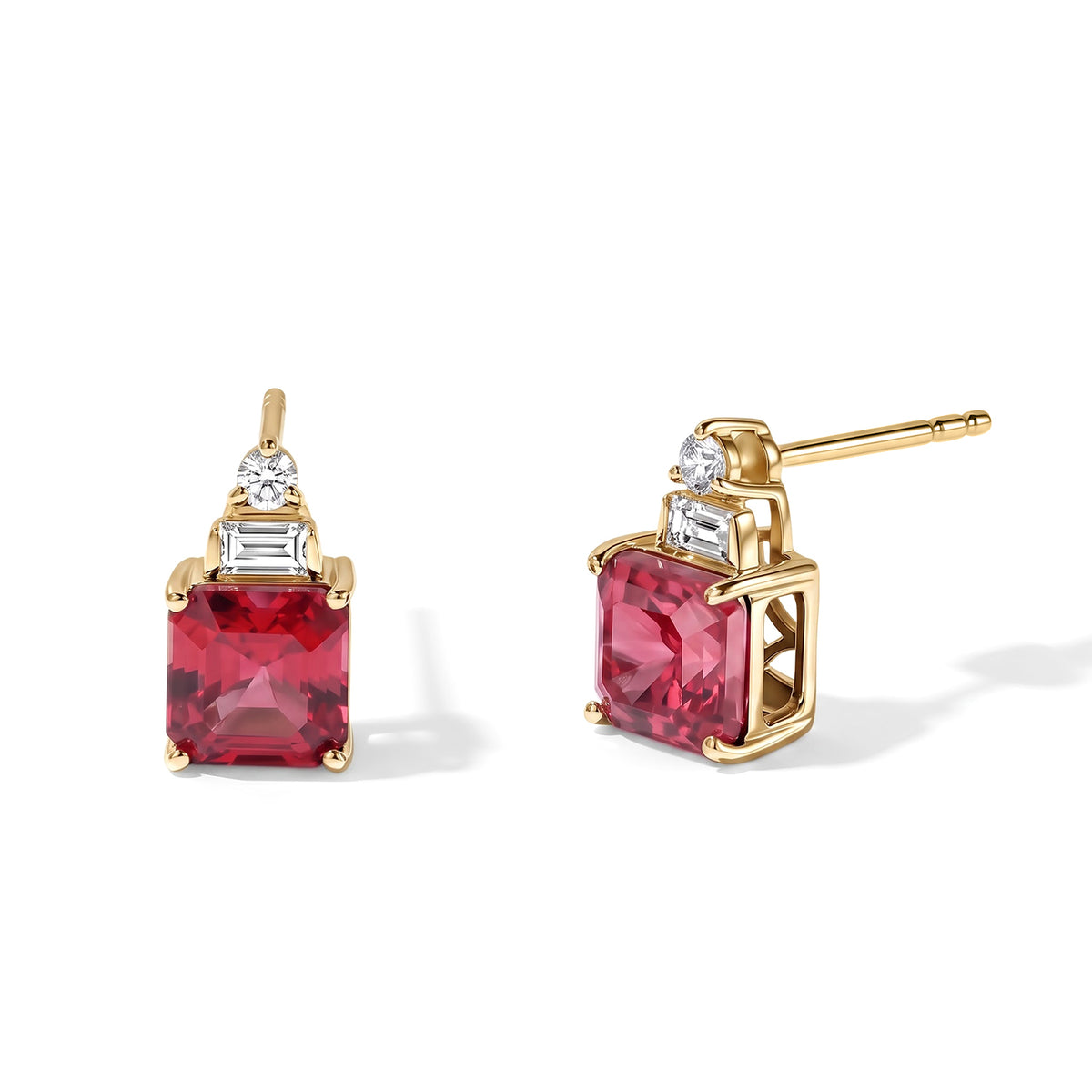 Luxuriant - Lab Created Padparadscha Sapphire &amp; White Zircon Earring with Push Post in Yellow Gold Plated Sterling Silver 3.40 Ct. 8755918 0