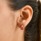 Luxuriant - Lab Created Padparadscha Sapphire & White Zircon Earring with Push Post in Yellow Gold Plated Sterling Silver 3.40 Ct._8755918_1