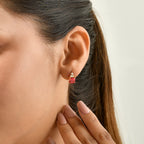 Luxuriant - Lab Created Padparadscha Sapphire & White Zircon Earring with Push Post in Yellow Gold Plated Sterling Silver 3.40 Ct._8755918_2