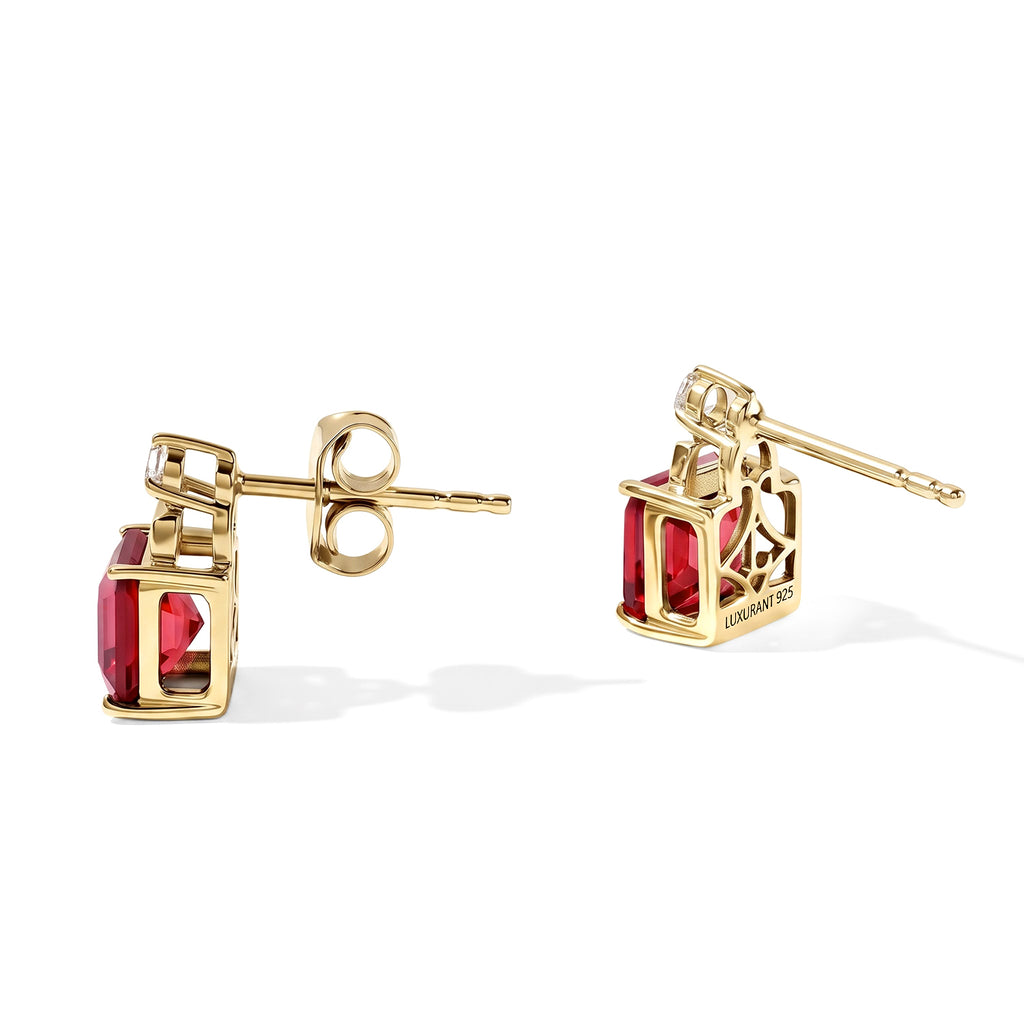 Luxuriant - Lab Created Padparadscha Sapphire & White Zircon Earring with Push Post in Yellow Gold Plated Sterling Silver 3.40 Ct._8755918_3