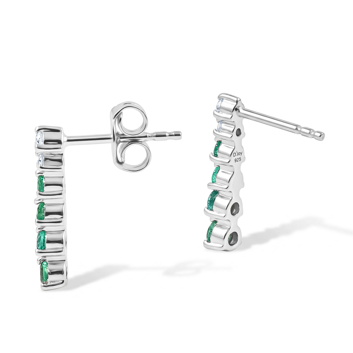 D'Joy - AAA Emerald &amp; White Zircon Earring with Push Post in Platinum Overlay Sterling Silver 8755933 3