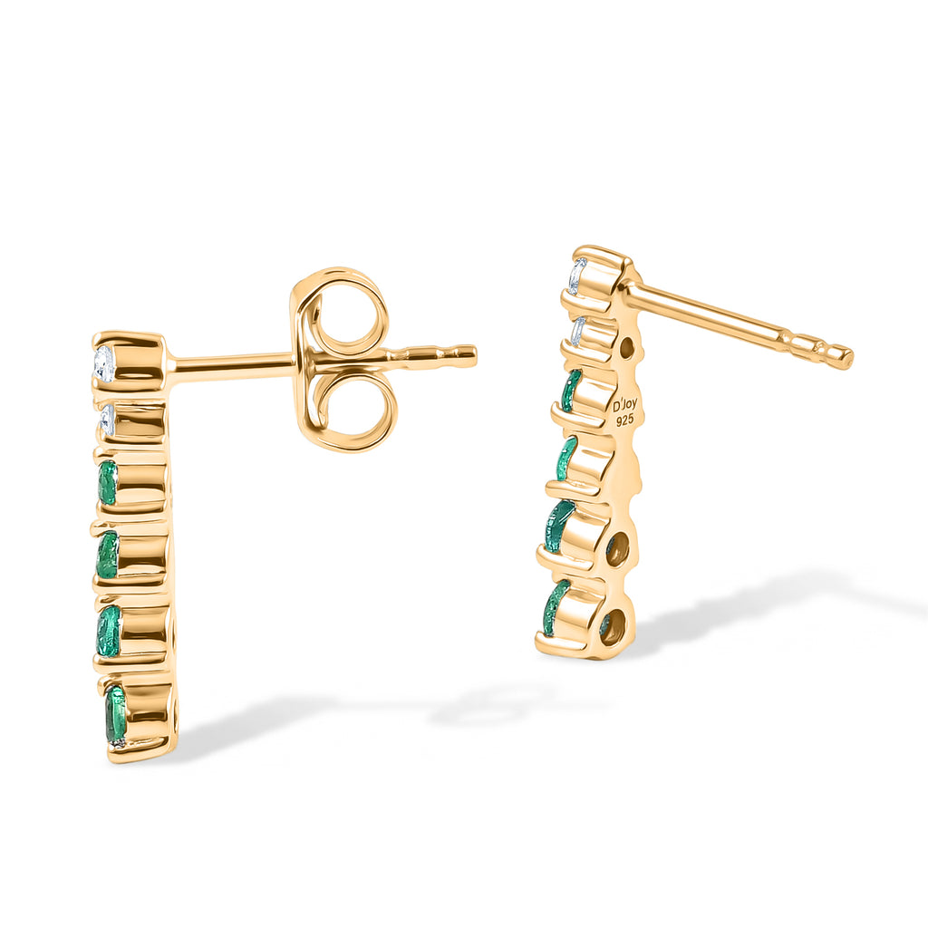 D'Joy - AAA Emerald & White Zircon Earring with Push Post in Yellow Gold Plated Sterling Silver_8755934_3