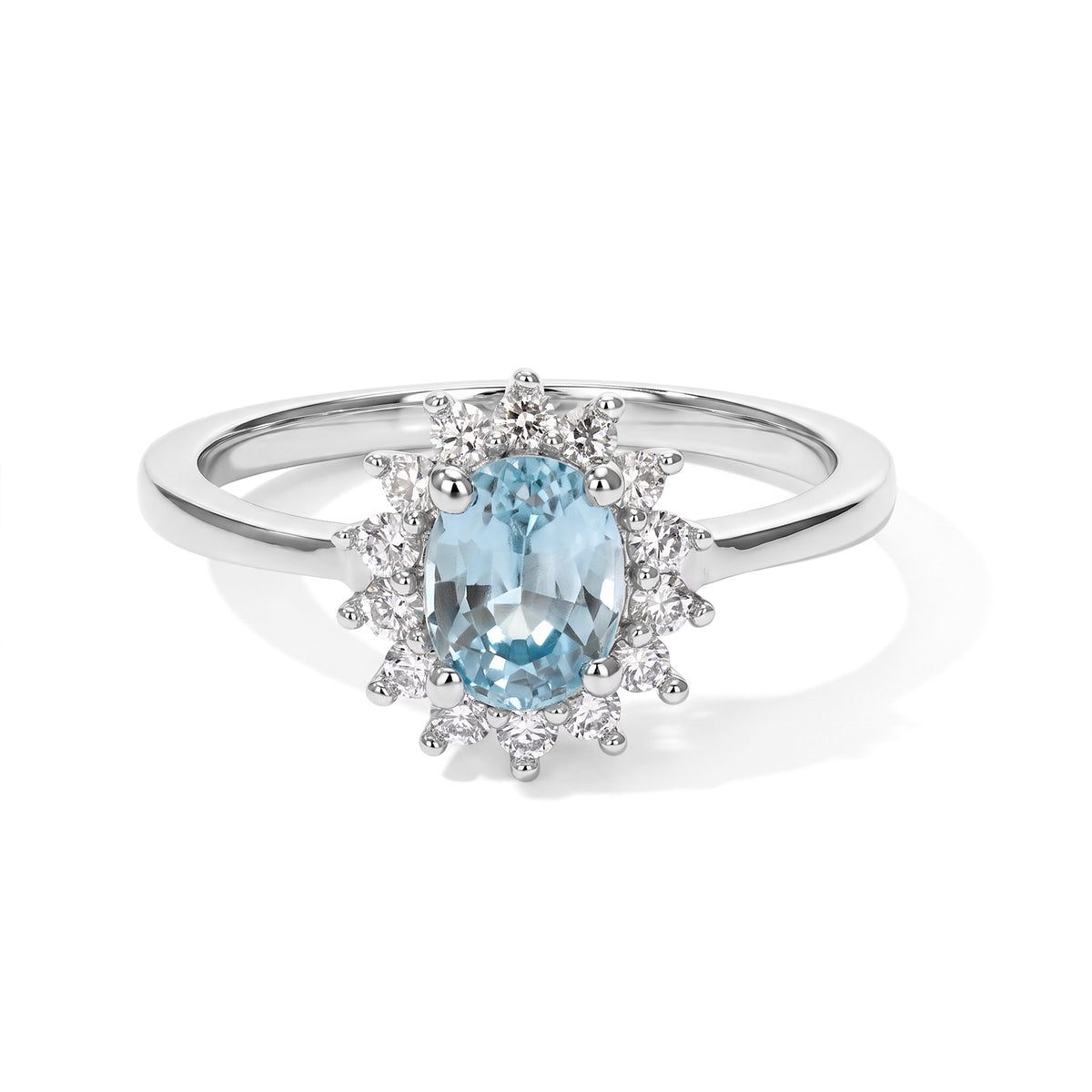 Luxuriant - Blue Zircon &amp; Lab Grown Diamond (SI-G-H) Halo Ring in Platinum Overlay Sterling Silver 1.30 Ct. 8756196 0