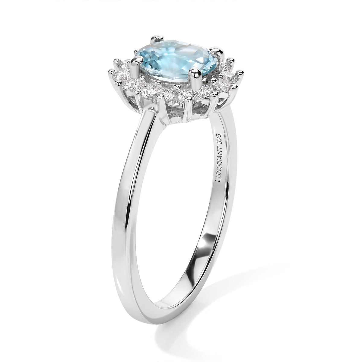 Luxuriant - Blue Zircon &amp; Lab Grown Diamond (SI-G-H) Halo Ring in Platinum Overlay Sterling Silver 1.30 Ct. 8756196 3