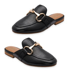 Lotus Taylor Womens Leather Backless Snaffle Bit Slip-On Mule Loafers (Size 4) - Black_8756246