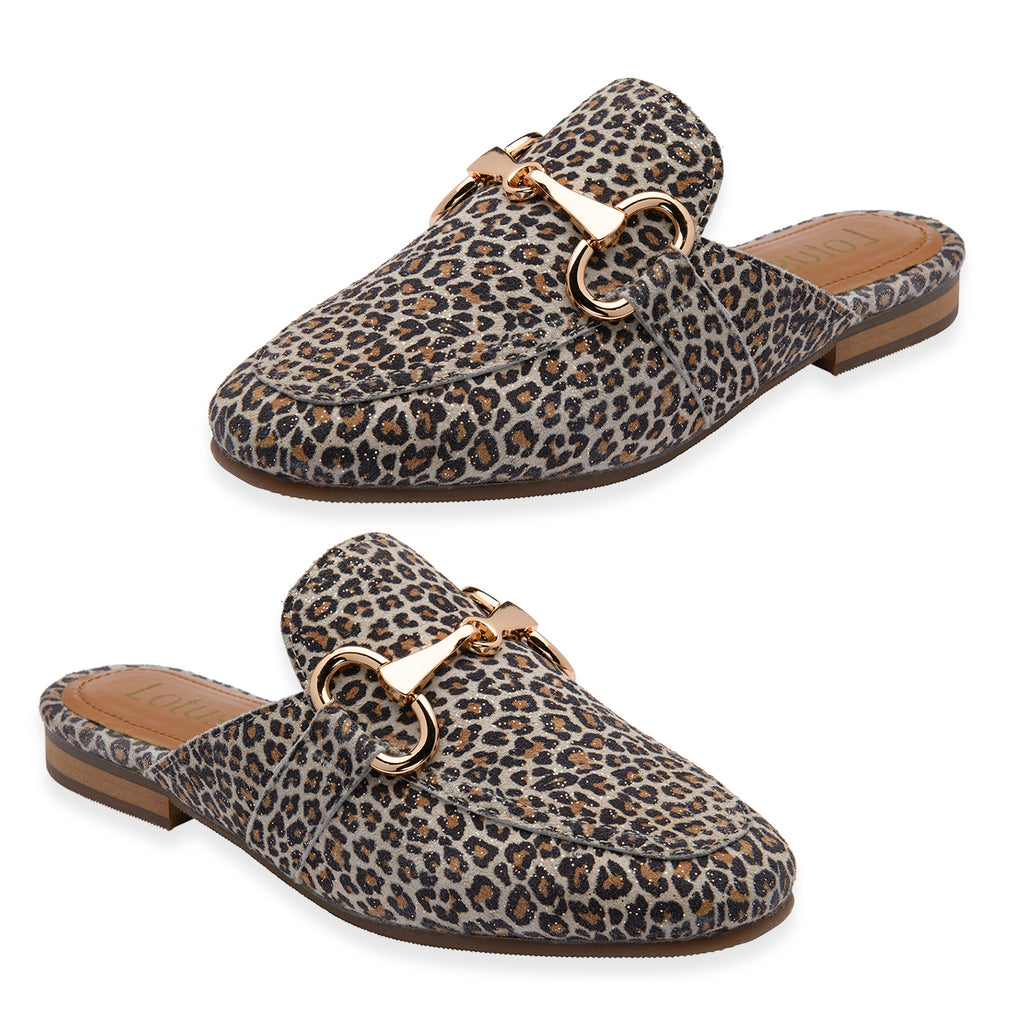 Lotus Taylor Womens Leather Backless Snaffle Bit Slip-On Mule Loafers (Size 4) - Leopard Print_8756463