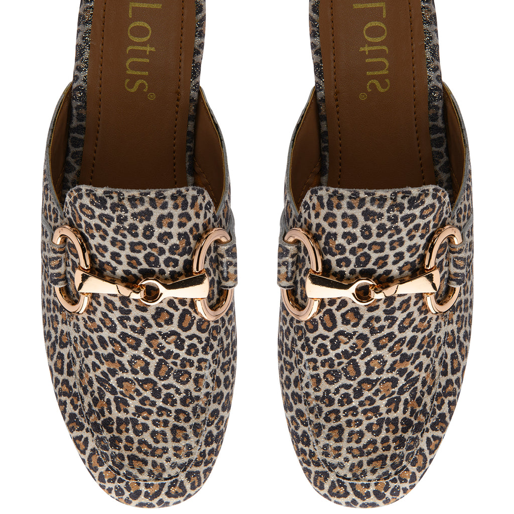 Lotus Taylor Womens Leather Backless Snaffle Bit Slip-On Mule Loafers (Size 5) - Leopard Print_8756464_2