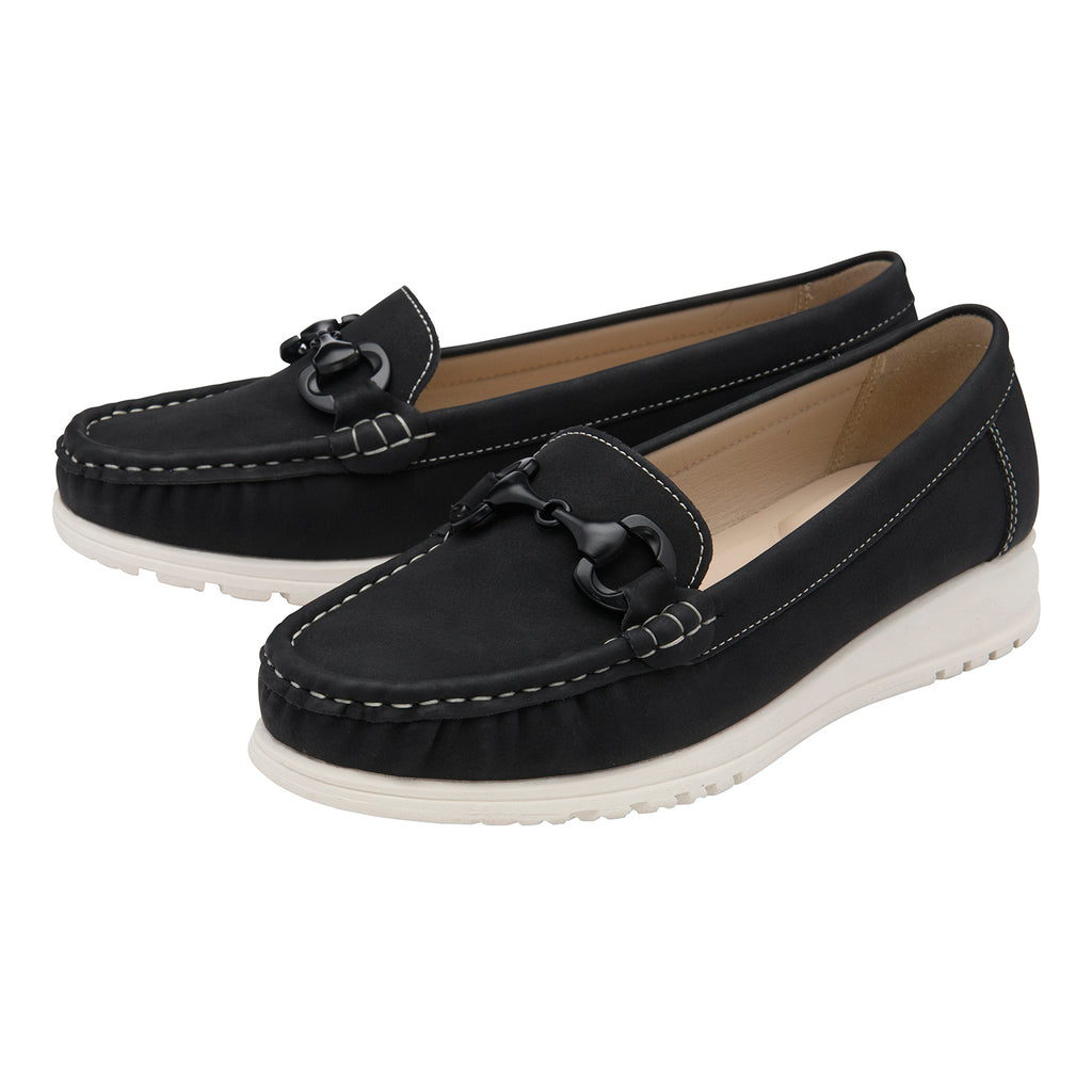 Lotus Symi Womens Comfort Slip-On Moccasin Loafers (Size 4) - Black_8756512_1