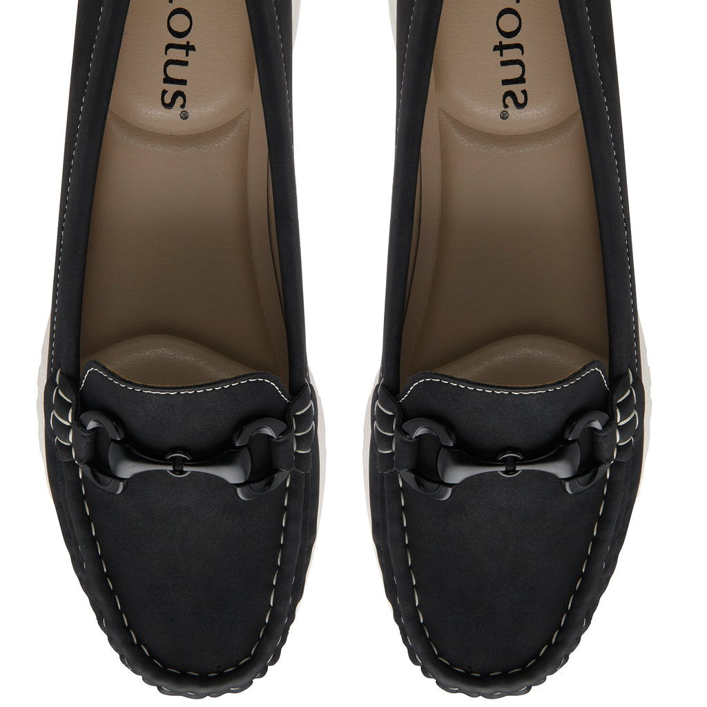 Lotus Symi Womens Comfort Slip-On Moccasin Loafers (Size 4) - Black_8756512_2