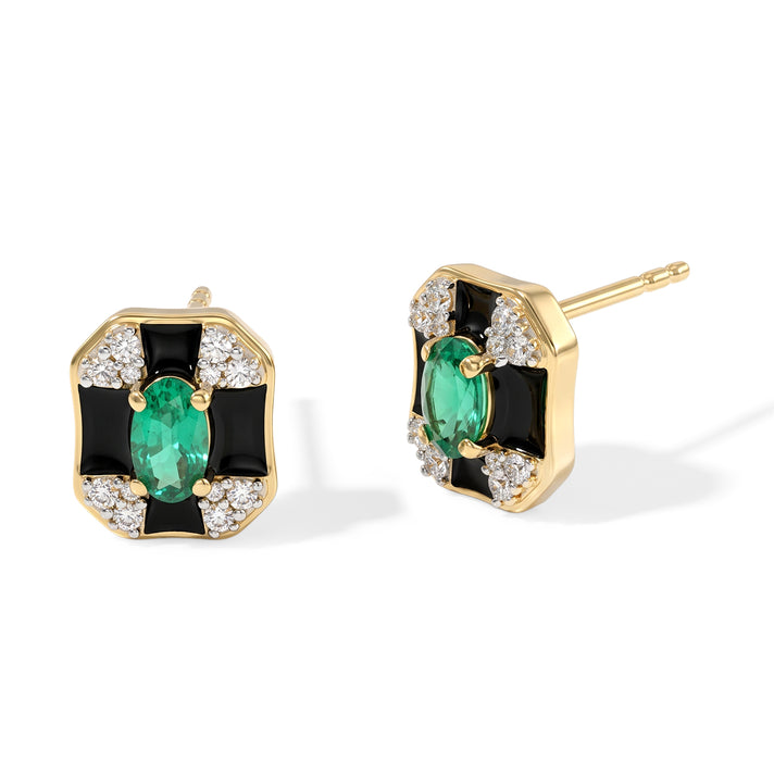 D'Joy - AAA Gemfields Zambian Emerald &amp; White Zircon Earring with Push Post in 18K Vermeil Yellow Gold Plated Sterling Silver 8757152 1