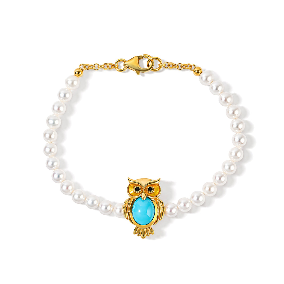 Live From Vicenza GP - Natural Turquoise, Fresh Water Pearl, Black Spinel &amp; Blue Sapphire Bracelet (Size - 7) in 18K Vermeil Yellow Gold Plated Sterling Silver 23.27 Ct. 8757341 0