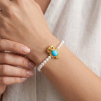 Live From Vicenza GP - Natural Turquoise, Fresh Water Pearl, Black Spinel & Blue Sapphire Bracelet (Size - 7) in 18K Vermeil Yellow Gold Plated Sterling Silver 23.27 Ct._8757341_1