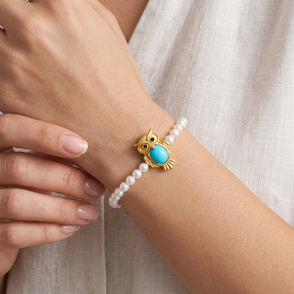 Live From Vicenza GP - Natural Turquoise, Fresh Water Pearl, Black Spinel &amp; Blue Sapphire Bracelet (Size - 7) in 18K Vermeil Yellow Gold Plated Sterling Silver 23.27 Ct. 8757341 2