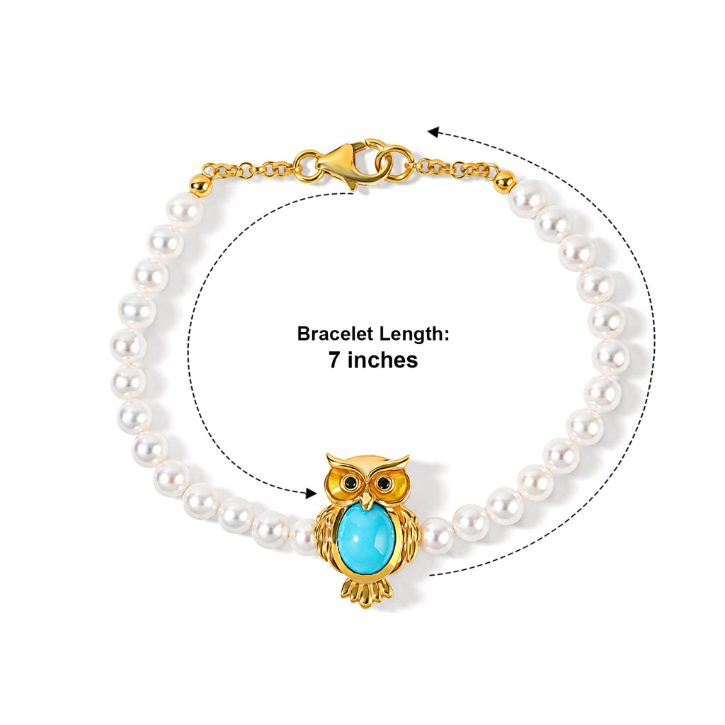 Live From Vicenza GP - Natural Turquoise, Fresh Water Pearl, Black Spinel & Blue Sapphire Bracelet (Size - 7) in 18K Vermeil Yellow Gold Plated Sterling Silver 23.27 Ct._8757341_5