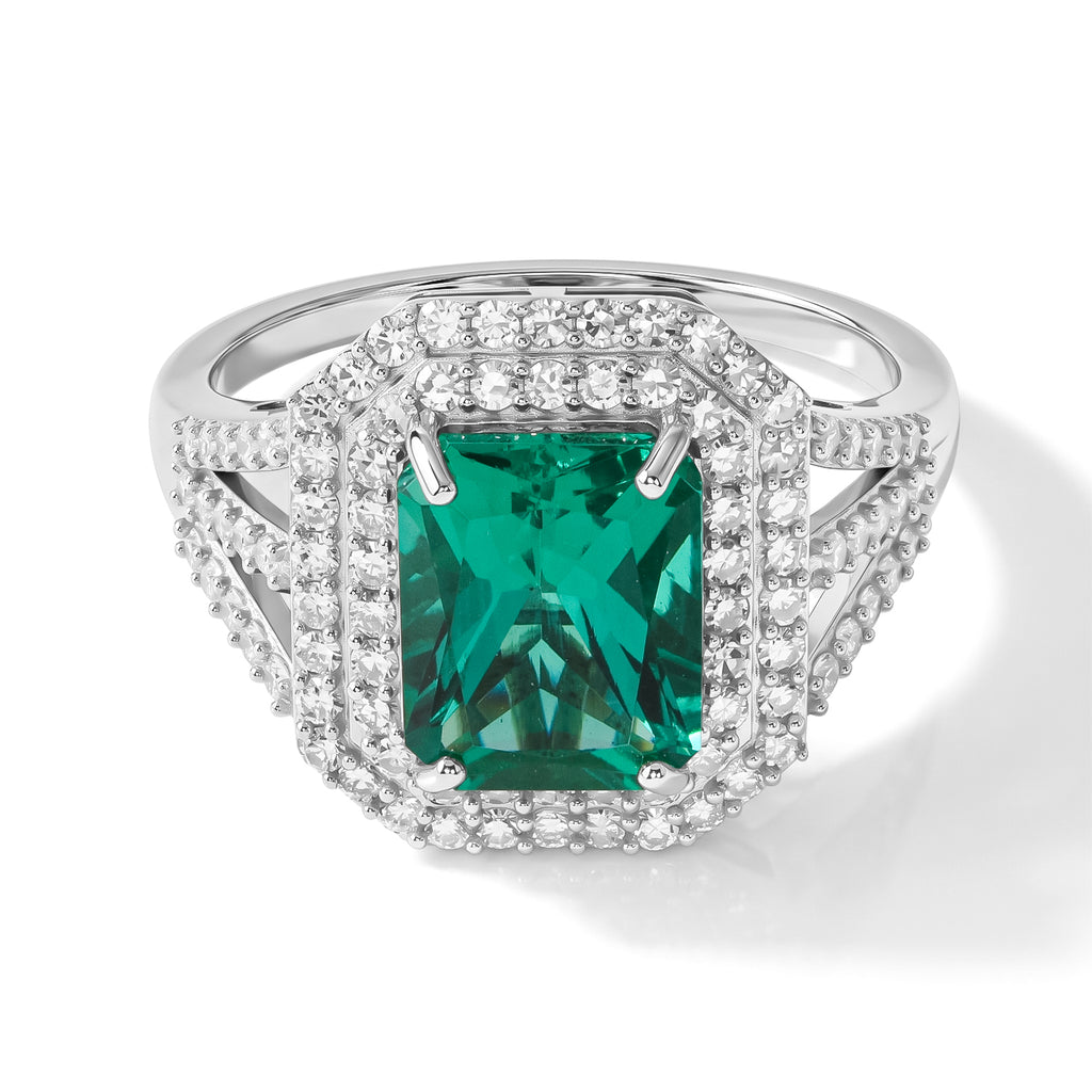 Luxuriant Lab Grown Columbian Emerald, Lab Grown Diamond Ring in Rhodium OverlaySterling Silver  4.530  Ct._8758055