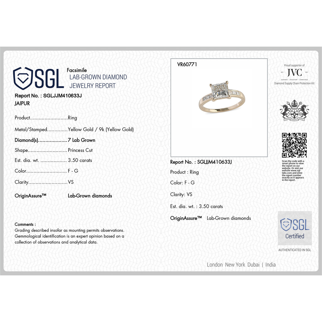 Luxuriant 9K Yellow Gold VS Lab Grown Diamond G, VS Main Stone With Side Stone Ring_8758160_6