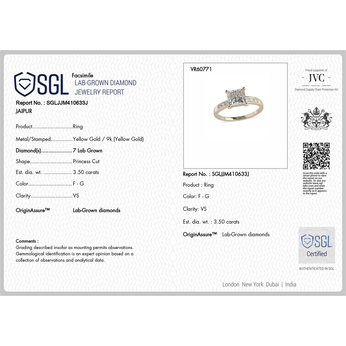 Luxuriant - 9K Yellow Gold SGL Certified Lab Grown Diamond (VS-E-F) Ring 8758160 6