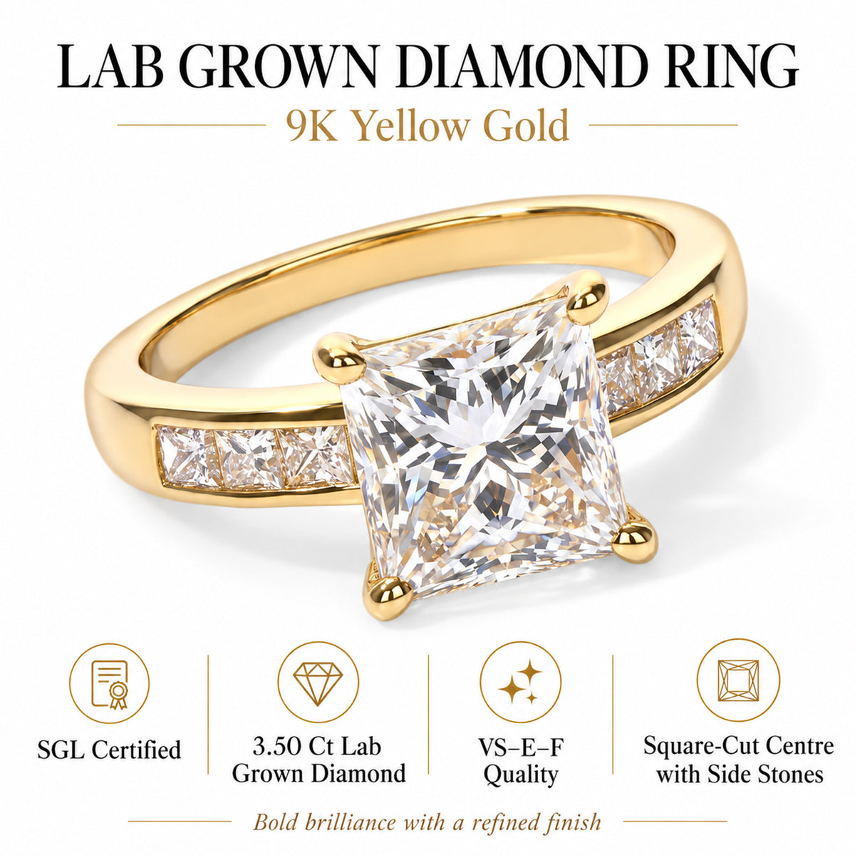 Biggest Close Out Deal 2026 -Luxuriant - 9K Yellow Gold SGL Certified Lab Grown Diamond (VS-E-F) Ring 3.50 Cts 8758168 4