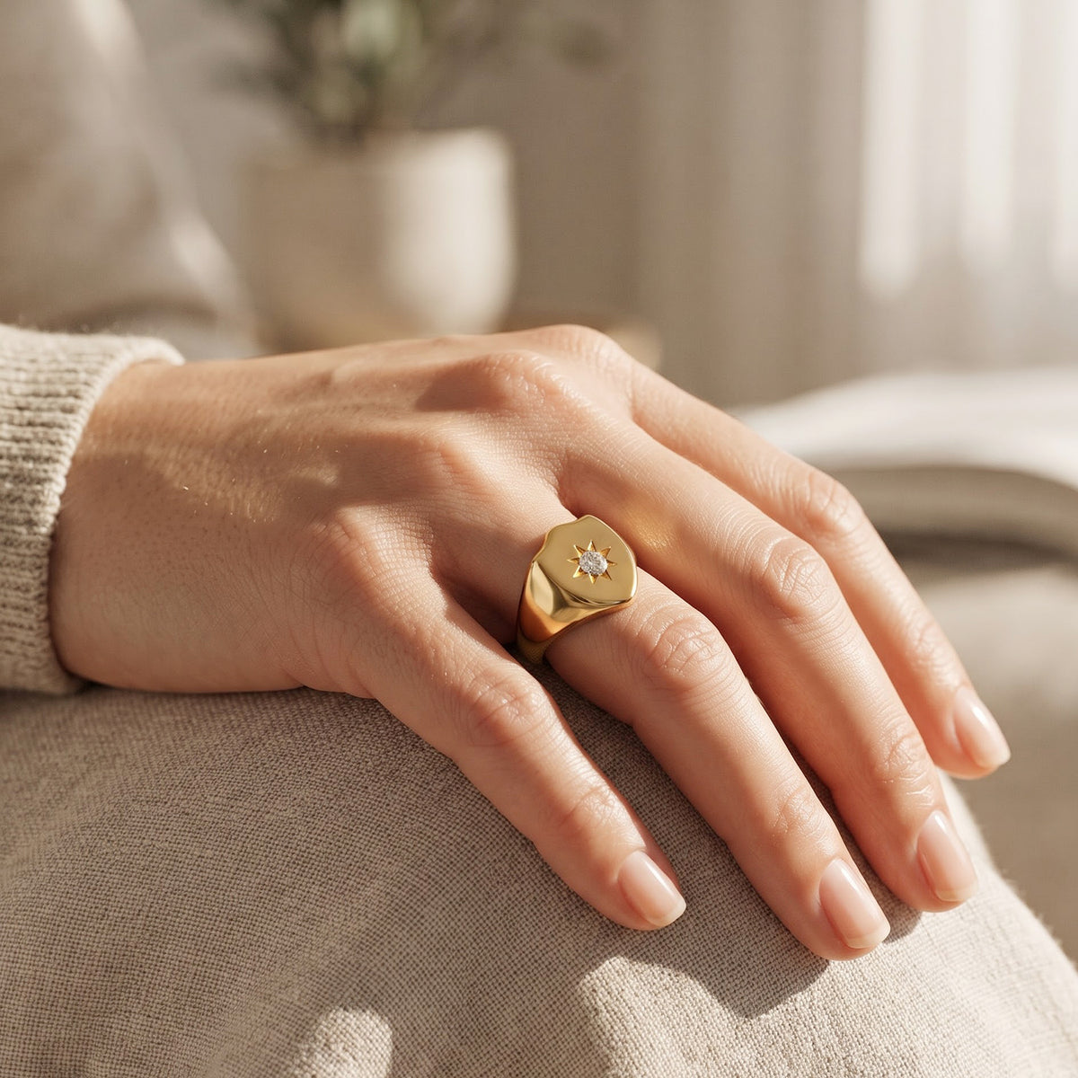 The Guardian Shield - Lab Grown Diamond (SI/G-H) Solitaire Signet Ring in 18K Vermeil Yellow Gold Plated Sterling Silver 8758200 2
