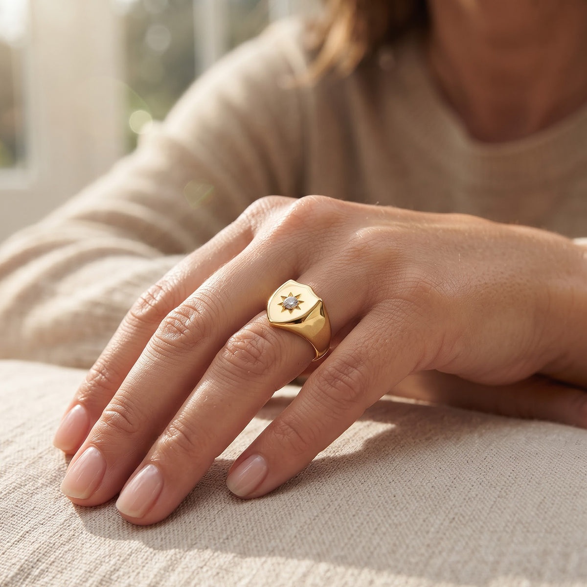 The Guardian Shield - Lab Grown Diamond (SI/G-H) Solitaire Signet Ring in 18K Vermeil Yellow Gold Plated Sterling Silver 8758200 3