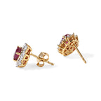 D'Joy - AAA Fissure Filled Ruby & Moissanite Sunburst Halo Earring with Push Post in Yellow Gold Plated Sterling Silver 1.90 Ct._8758208_3