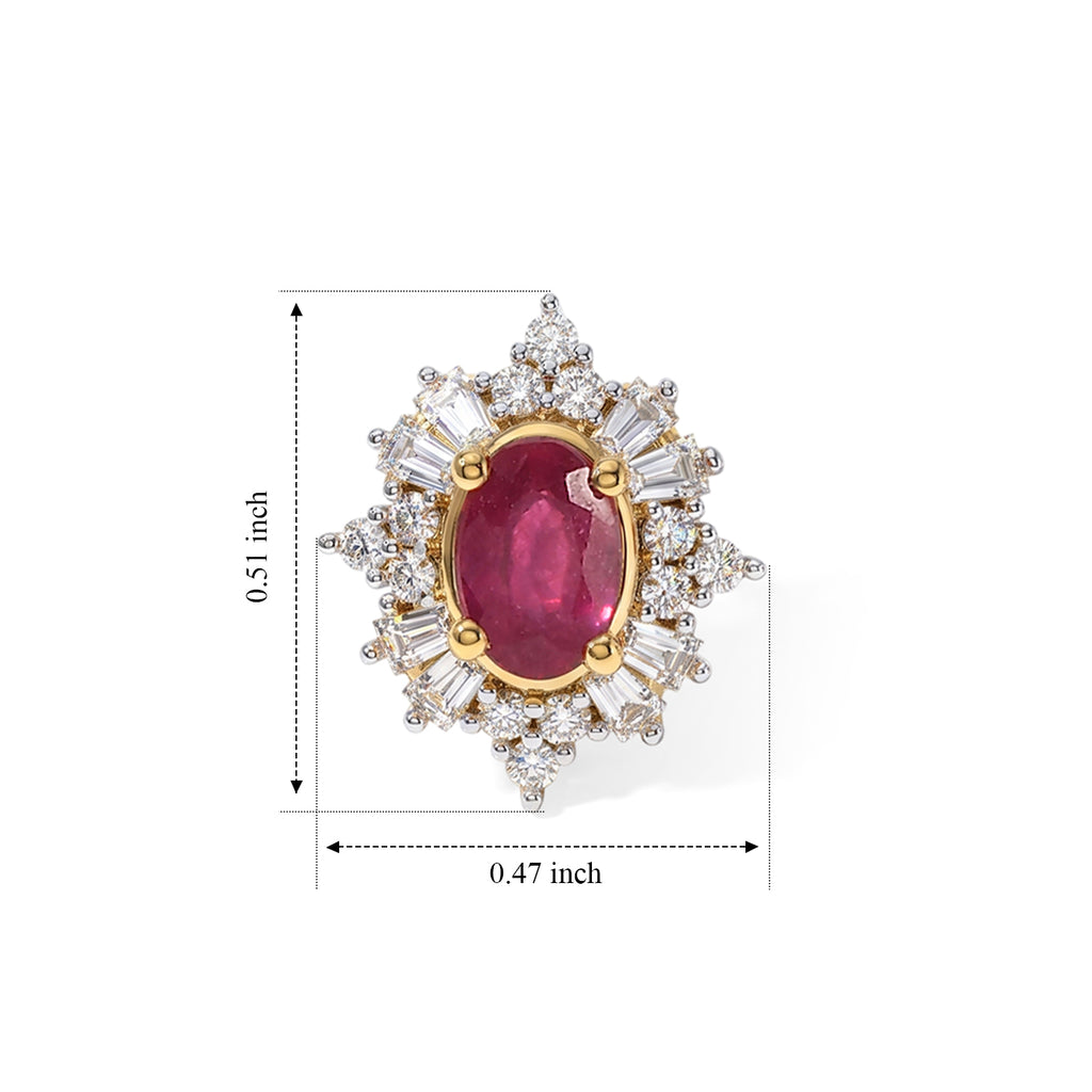 D'Joy - AAA Fissure Filled Ruby & Moissanite Sunburst Halo Earring with Push Post in Yellow Gold Plated Sterling Silver 1.90 Ct._8758208_4