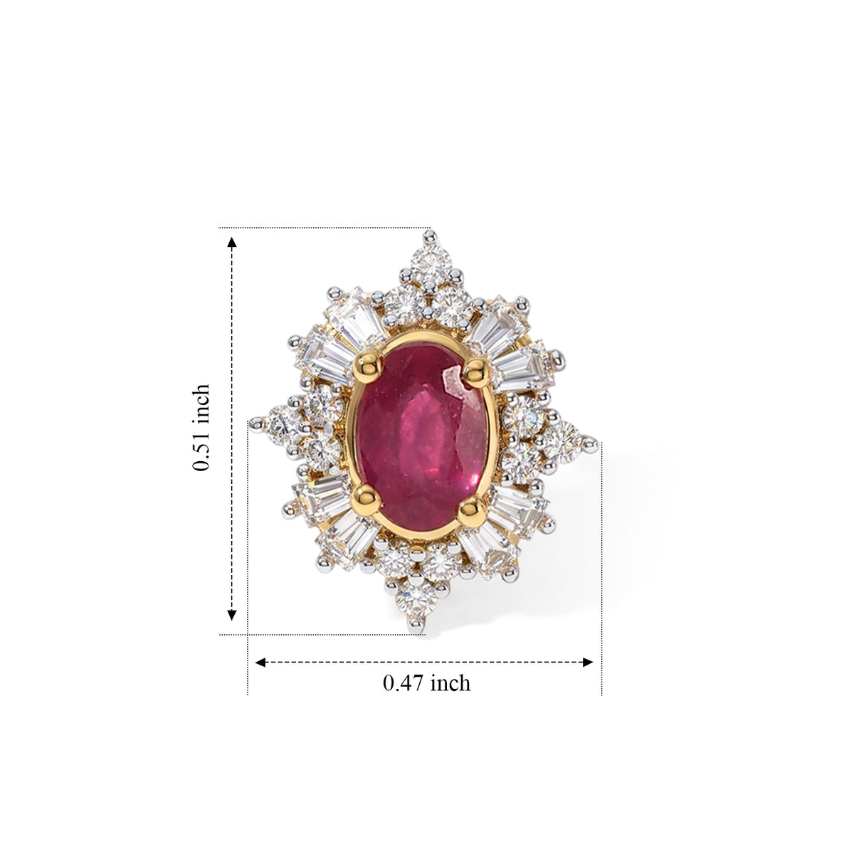 D'Joy - AAA Fissure Filled Ruby &amp; Moissanite Sunburst Halo Earring with Push Post in Yellow Gold Plated Sterling Silver 1.90 Ct. 8758208 4