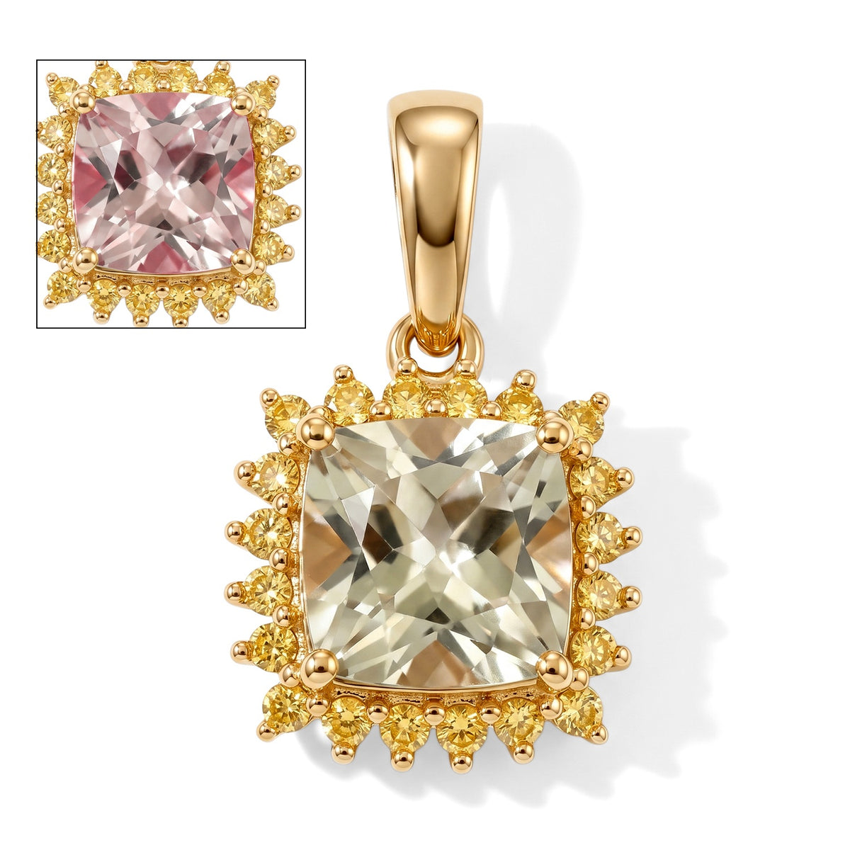 9K Yellow Gold AAA Turkizite &amp; Lab Grown Yellow Diamond (SI-G-H) Pendant 2.08 Ct. 8758553 0