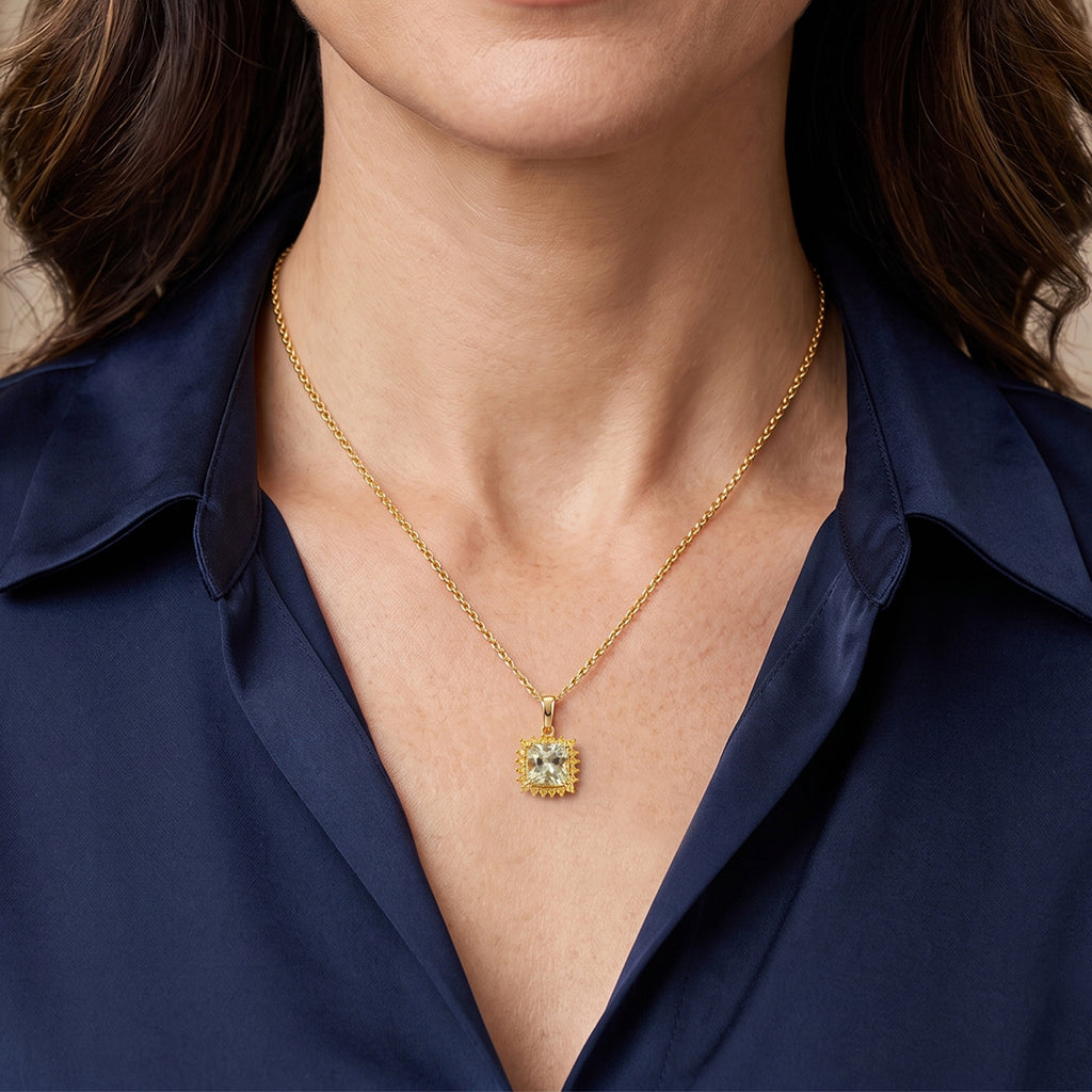 Luxuriant - 9K Yellow Gold AAA Turkizite & Lab Grown Yellow Diamond (SI/G-H) Pendant 2.08 Ct._8758553_1