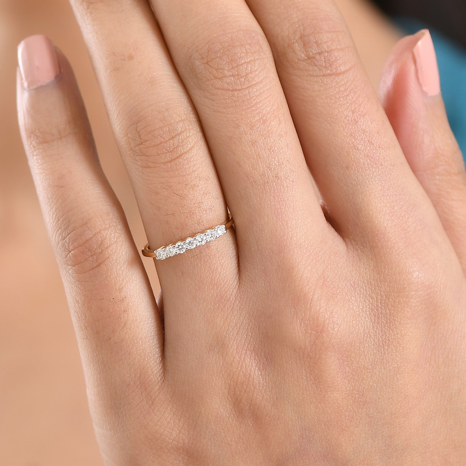 Luxuriant - Lab Grown Diamond (SI-G-H) 7 Stone Band Ring in 18K Vermeil Yellow Gold Plated Sterling Silver 0.25 Ct. 8758610 2