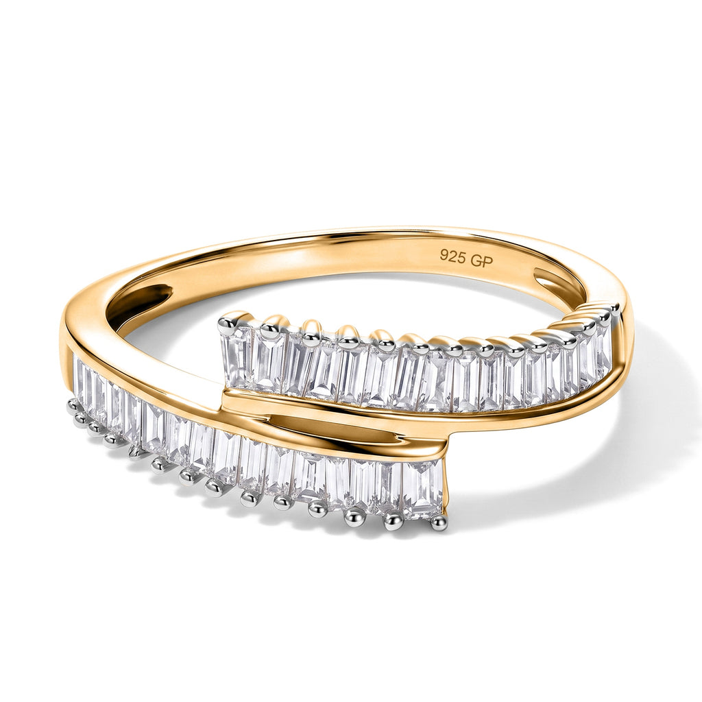 GP - Natural White Diamond & Blue Sapphire Bypass Ring in 18K Vermeil Yellow Gold Plated Sterling Silver 0.50 Ct._8758612