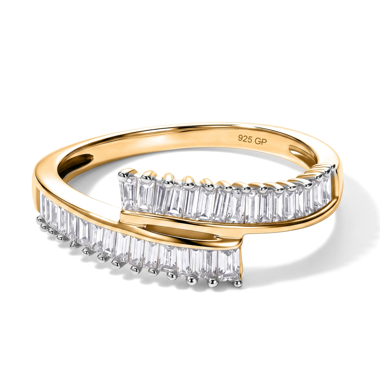GP - Natural White Diamond &amp; Blue Sapphire Bypass Ring in 18K Vermeil Yellow Gold Plated Sterling Silver 0.50 Ct. 8758612 0