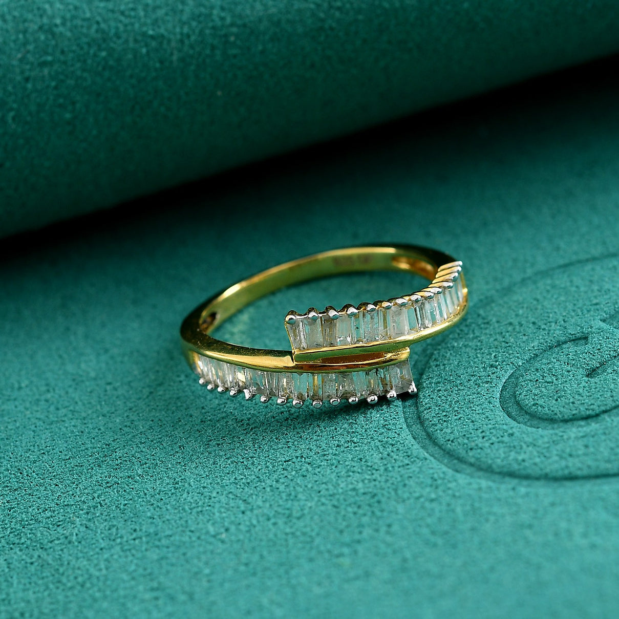 GP - Natural White Diamond &amp; Blue Sapphire Bypass Ring in 18K Vermeil Yellow Gold Plated Sterling Silver 0.50 Ct. 8758612 1