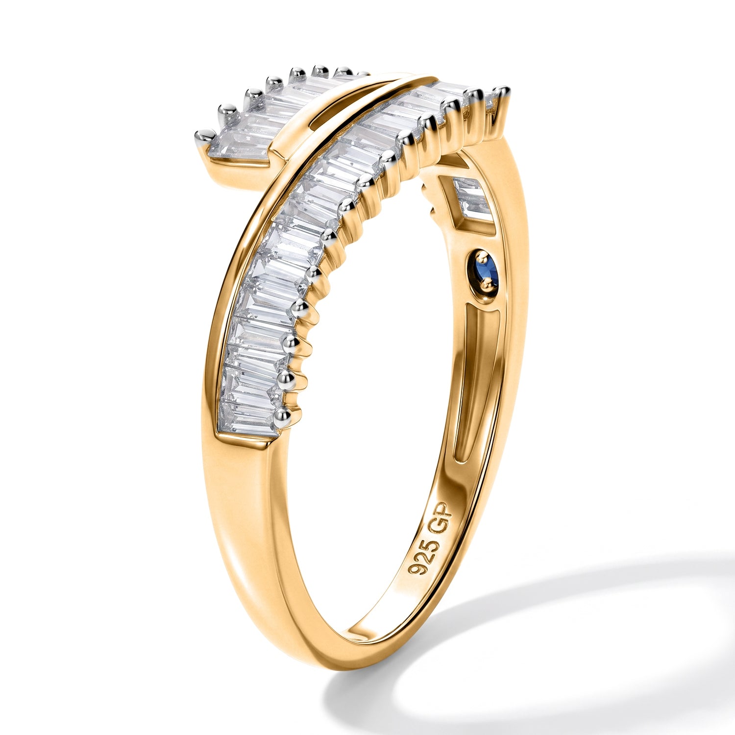 GP - Natural White Diamond &amp; Blue Sapphire Bypass Ring in 18K Vermeil Yellow Gold Plated Sterling Silver 0.50 Ct. 8758612 4