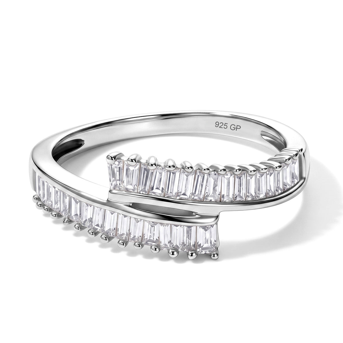 GP - Natural White Diamond &amp; Blue Sapphire Bypass Ring in Rhodium Overlay Sterling Silver 0.50 Ct. 8758621 0