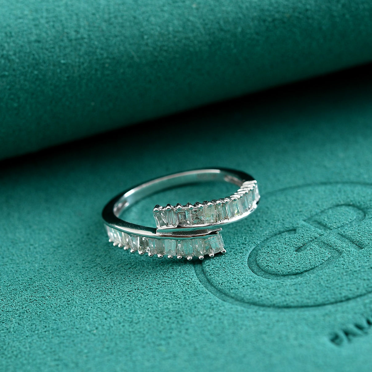 GP - Natural White Diamond &amp; Blue Sapphire Bypass Ring in Rhodium Overlay Sterling Silver 0.50 Ct. 8758621 1