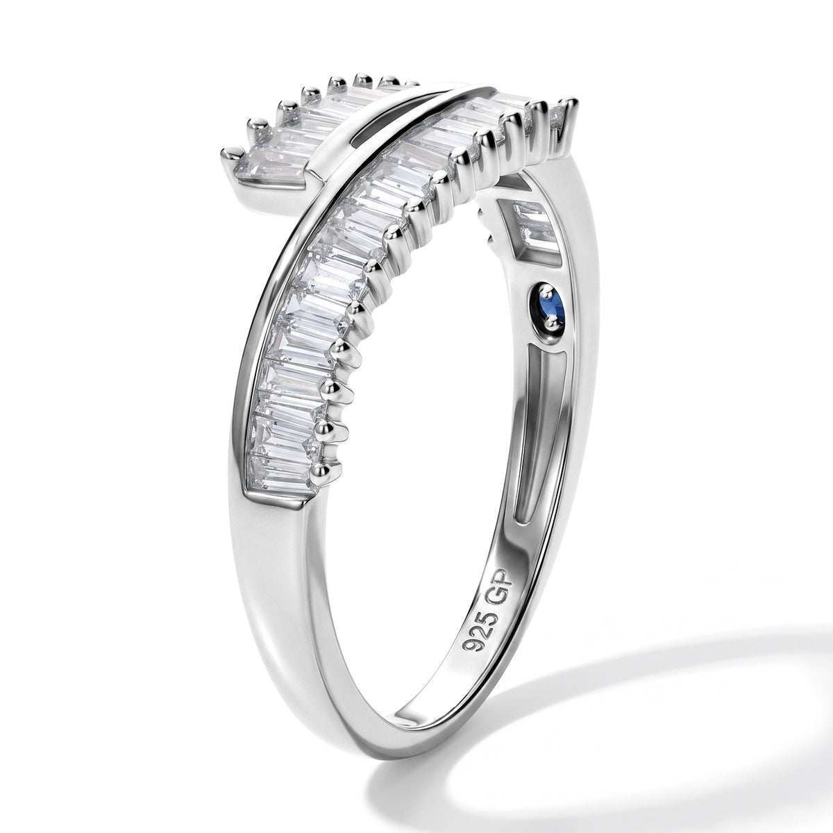 GP - Natural White Diamond &amp; Blue Sapphire Bypass Ring in Rhodium Overlay Sterling Silver 0.50 Ct. 8758621 4